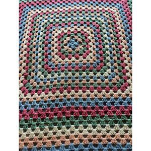 Homemade Crochet Continuous Granny Square Blanket Pastel Colors 56" Square